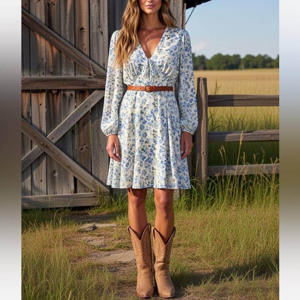 B. Darlin Floral Long Back ties Long Sleeve Dress Junior size 13/14